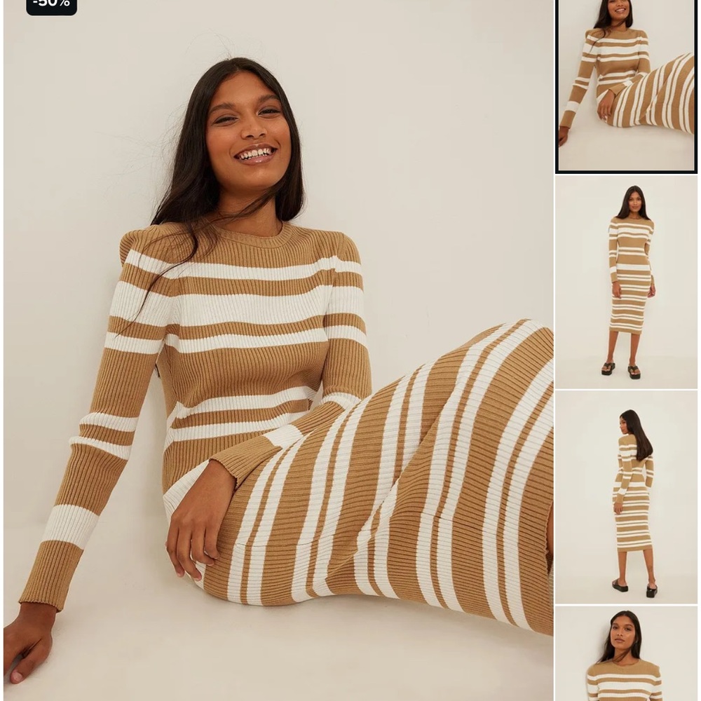 NA-KD Ribbed Knitted Maxi Dress, Size Medium